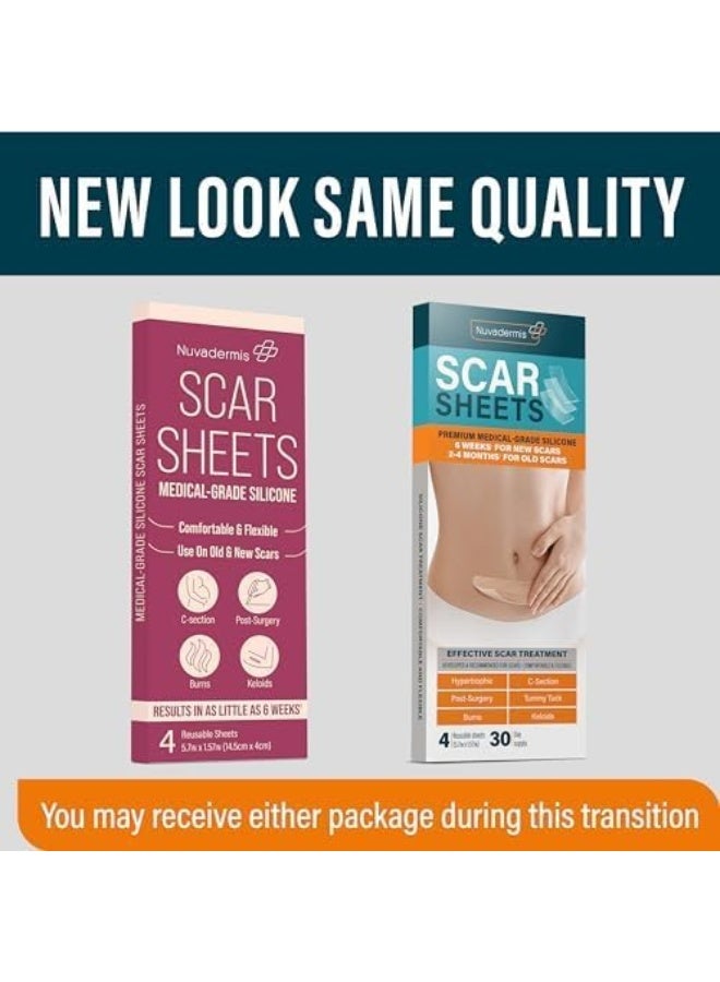 Nuvadermis Silicone Scar Sheets - Dermatologically Tested In Usa - As Surgical Cream, Gel, Tape, Strips, Patches - Keloid, C-Section, Tummy Tuck - Surgery Scars Removal Treatment - 4 Pack 5.7"X1.57" - Image 2